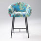 26 Inch Counter Stool Chair Botanical Floral Print Blue Velvet Black Legs By Casagear Home BM317514