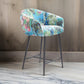 26 Inch Counter Stool Chair Botanical Floral Print Blue Velvet Black Legs By Casagear Home BM317514