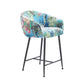 26 Inch Counter Stool Chair, Botanical Floral Print Blue Velvet, Black Legs By Casagear Home