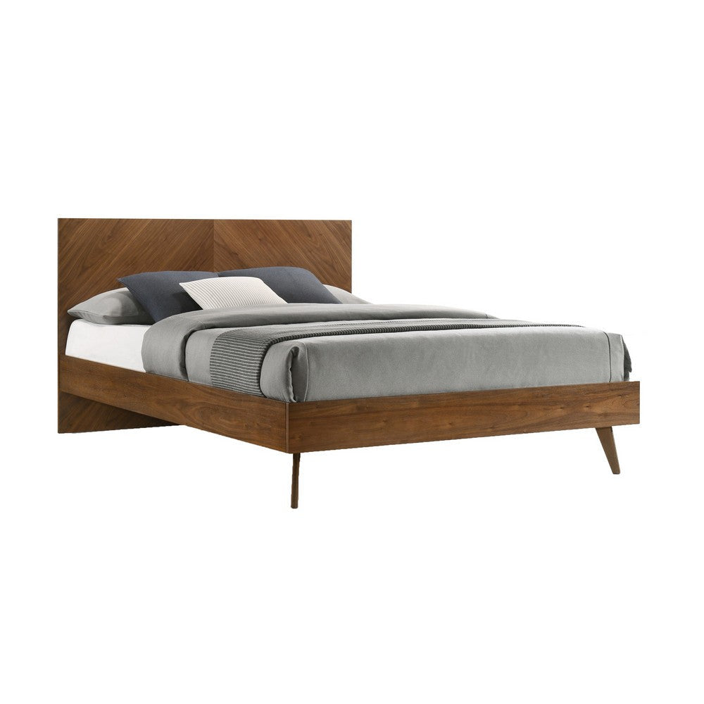 Nova Rem Queen Size Platform Bed Chevron Pattern Headboard Walnut Brown By Casagear Home BM317520