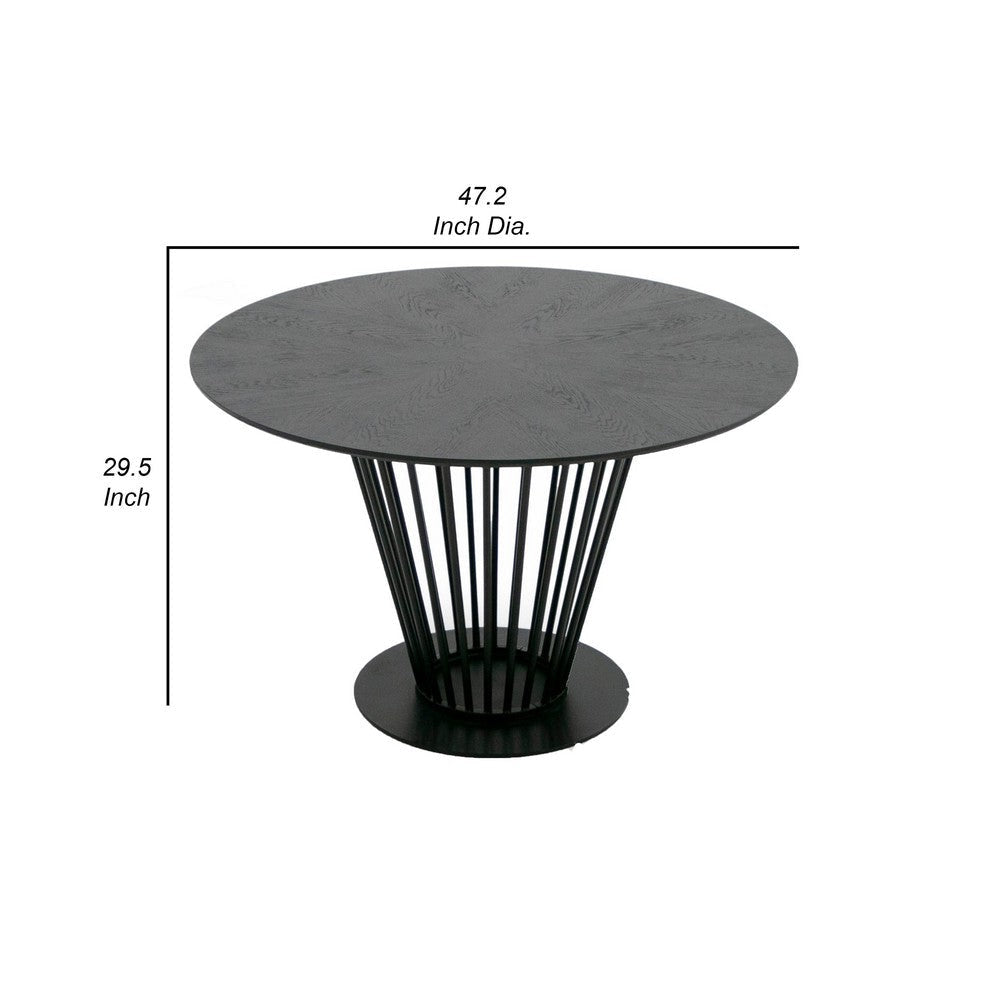 47 Inch Dining Table Round Top Modern Black Iron Metal Pedestal Base By Casagear Home BM317522