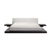 Todo King Size Platform Bed with Nightstands, White Upholstery, Black Oak By Casagear Home