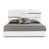 Cona Queen Size Platform Bed, LED Light with Silver Accents, White Finish By Casagear Home