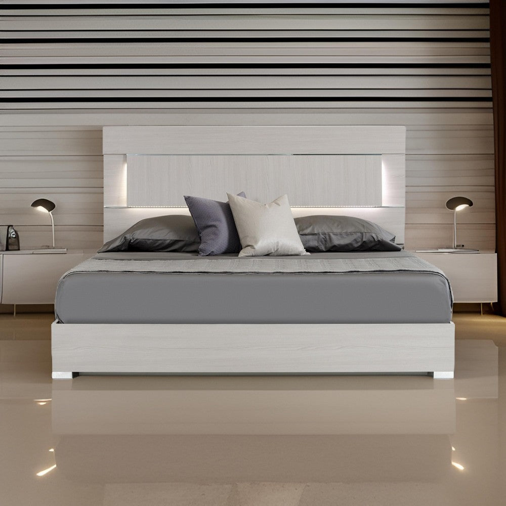 Cid Aiza Queen Platform Bed LED Lighted Headboard Chrome Acrylic Gray By Casagear Home BM317528