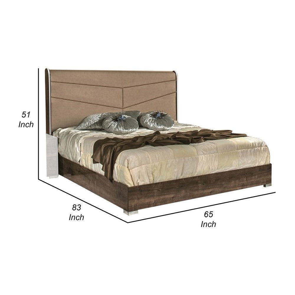 Cid Amy King Platform Bed Beige Faux Leather Upholstered Headboard Brown By Casagear Home BM317529