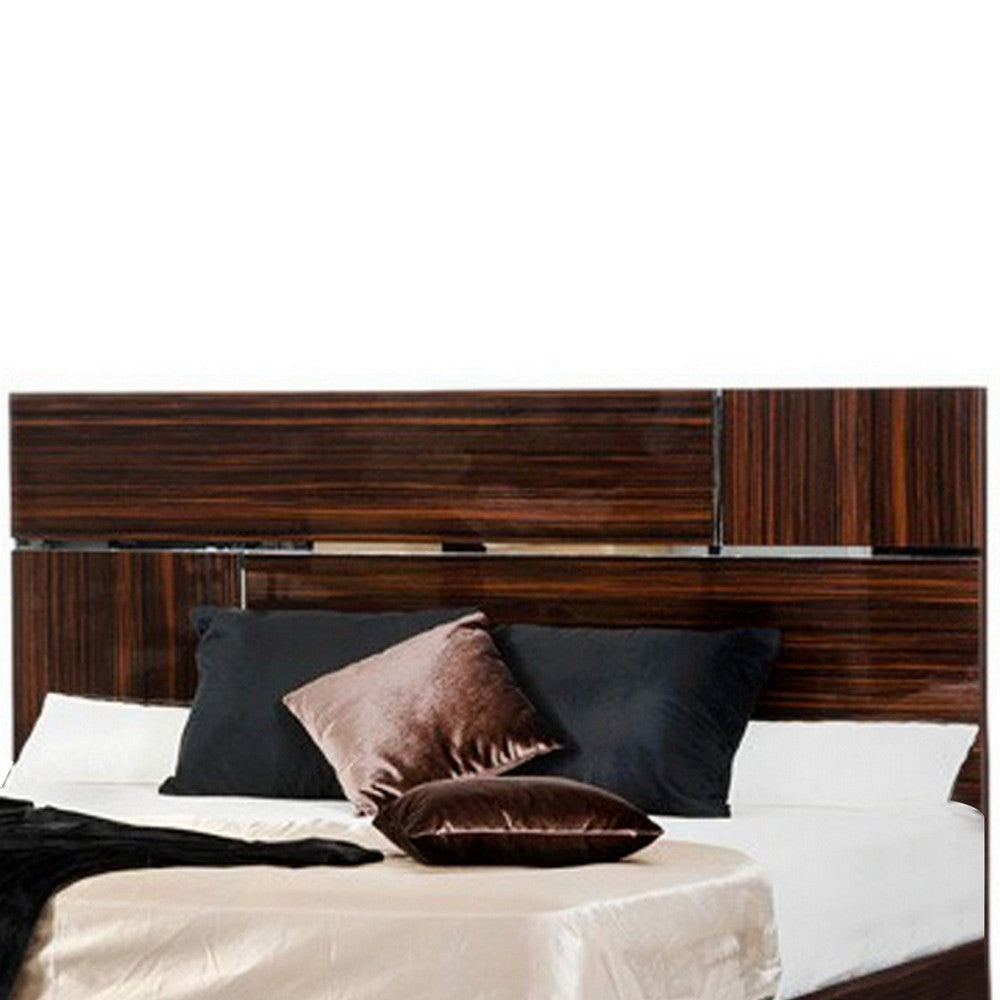 Cass King Size Platform Bed Silver Accent Headboard Ebony Brown Lacquer By Casagear Home BM317531