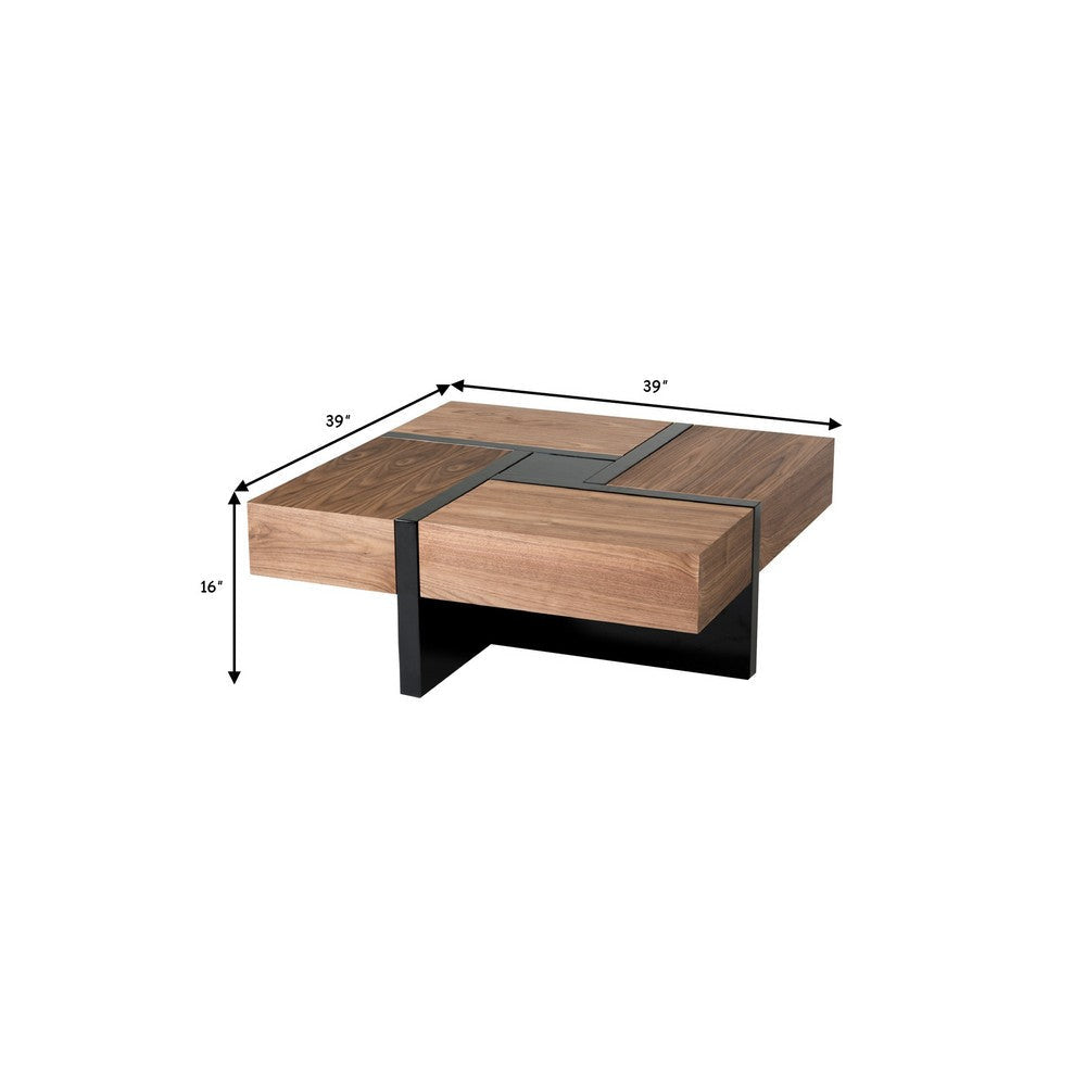 39 Inch Coffee Table 4 Drawers Puzzle Design Walnut Brown Black Finish By Casagear Home BM317534