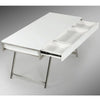 63 Inch Office Desk with a Drawer White Gloss Finish Chrome Metal Frame By Casagear Home BM317535