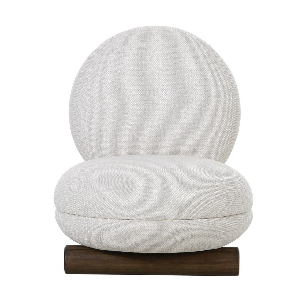 28 Inch Accent Chair Off White Polyester Modern Low Round Seat and Back By Casagear Home BM317542