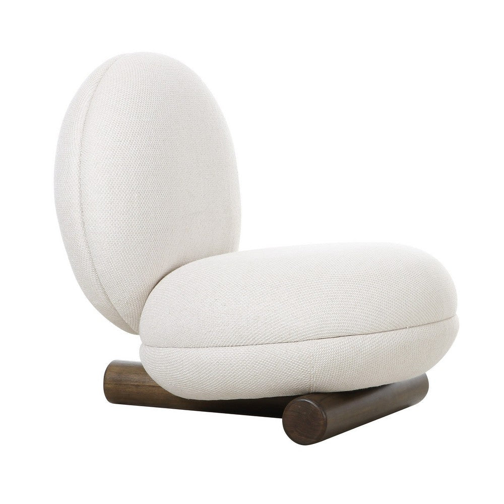 28 Inch Accent Chair, Off White Polyester, Modern Low Round Seat and Back By Casagear Home