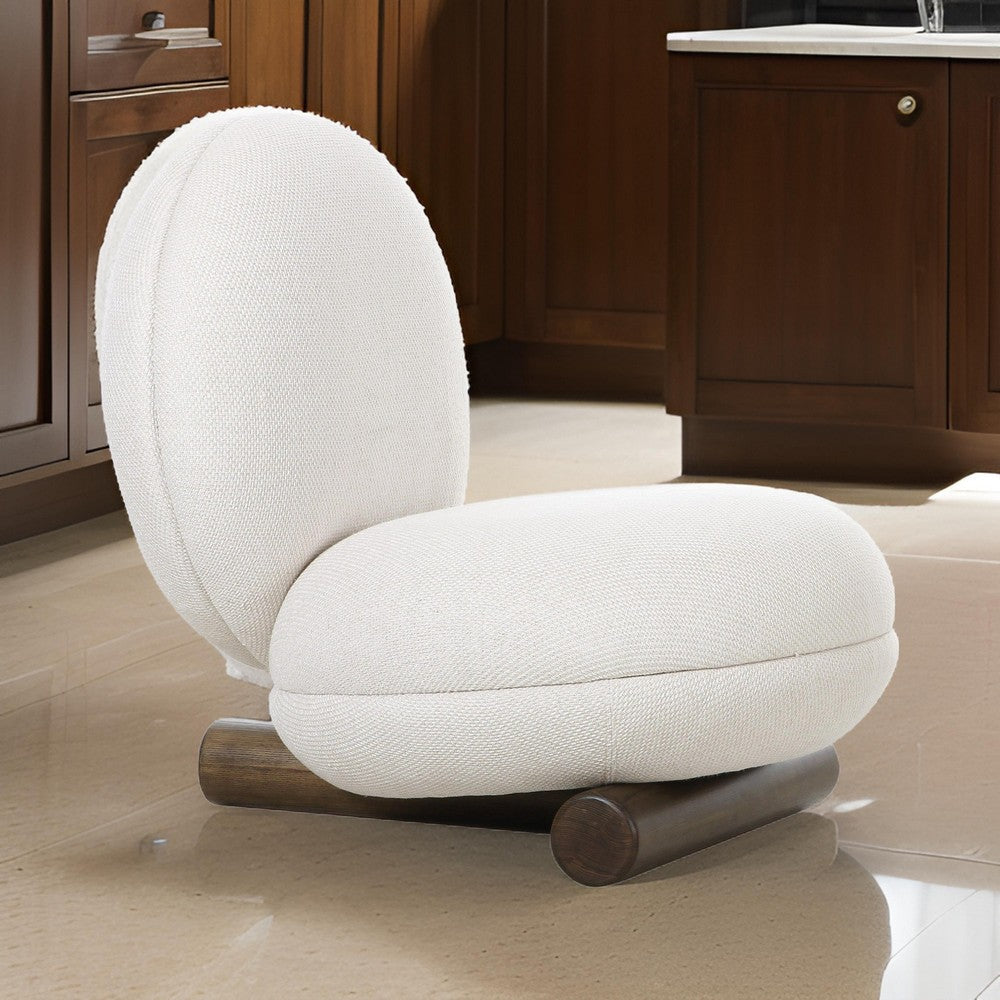 28 Inch Accent Chair Off White Polyester Modern Low Round Seat and Back By Casagear Home BM317542