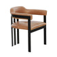 Anta Dining Chair, Black Iron Slatted Back, Plush Brown Genuine Leather By Casagear Home