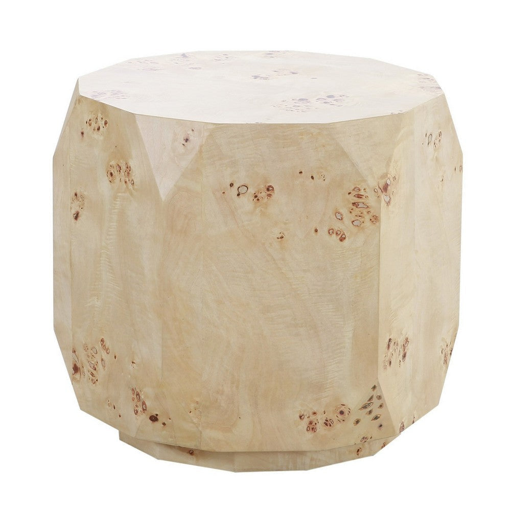 Cid Hy 22 Inch Side End Table, Burl Wood Veneer Drum, Natural Brown By Casagear Home