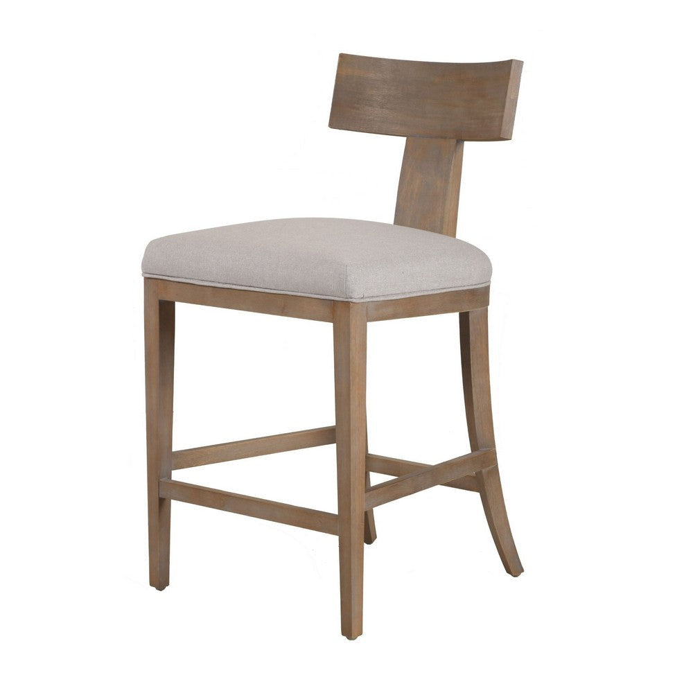 Cid Sten 27 Inch Counter Height Chair, T Shape Back, Beige Linen, Brown By Casagear Home