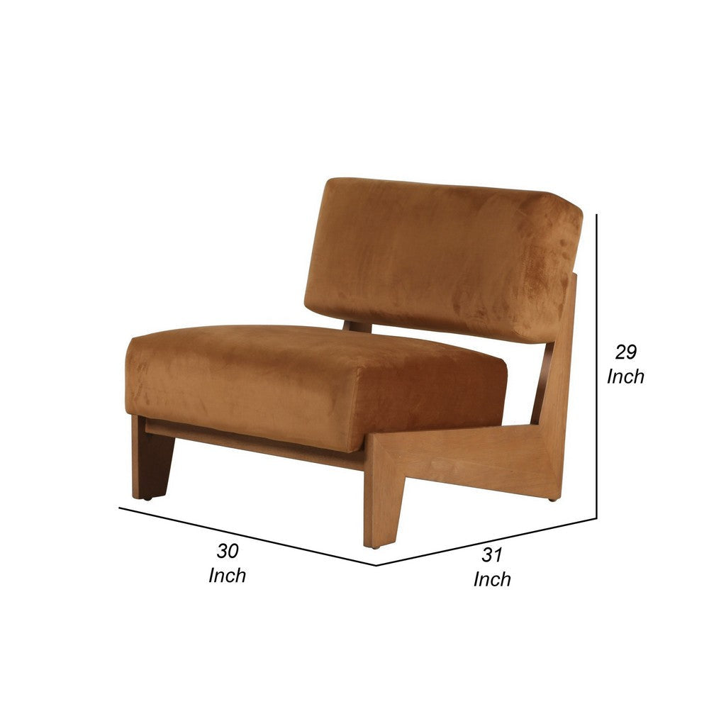 Cid Joy 30 Inch Accent Chair Low Profile Camel Brown Velvet Wood Frame By Casagear Home BM317557