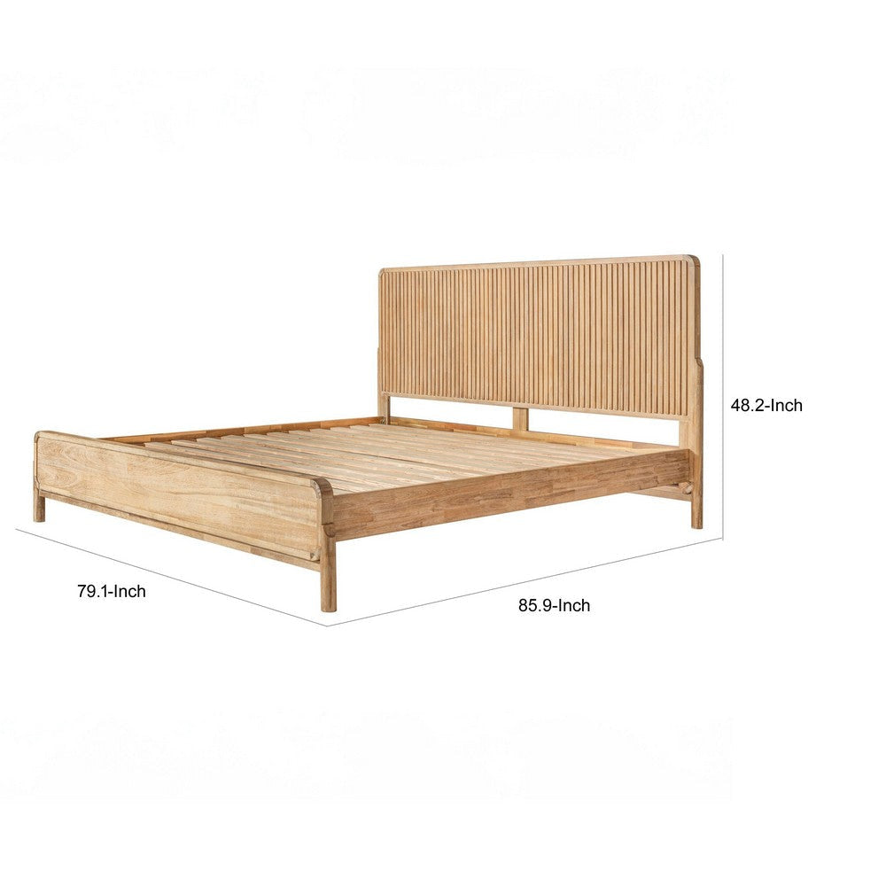 Cid Jima Platform King Bed Horizontal Ribbed Natural Brown Solid Wood By Casagear Home BM317560