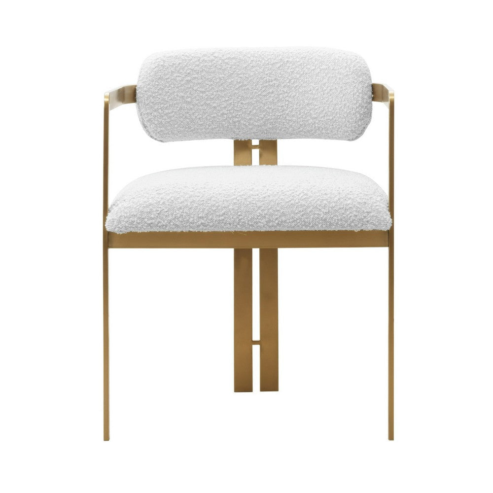 Cid Fred 22 Inch Dining Armchair White Polyester Gold Stainless Steel By Casagear Home BM317566