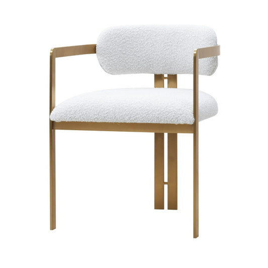 Cid Fred 22 Inch Dining Armchair, White Polyester, Gold Stainless Steel By Casagear Home