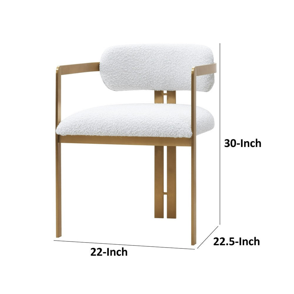 Cid Fred 22 Inch Dining Armchair White Polyester Gold Stainless Steel By Casagear Home BM317566