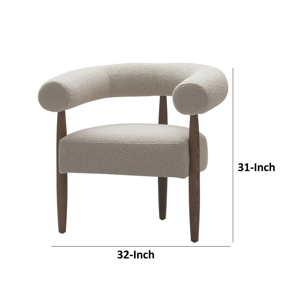 Cid Archie 32 Inch Accent Chair Beige Fabric Rounded Back Solid Wood By Casagear Home BM317569