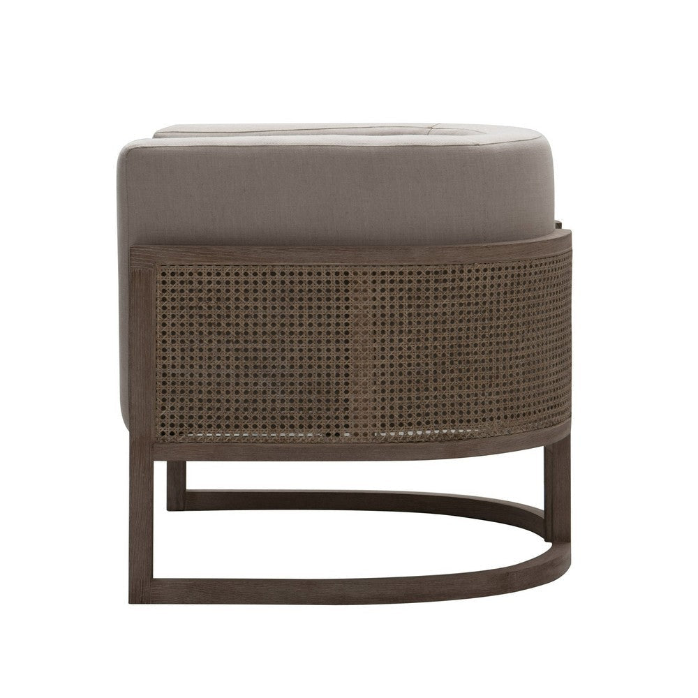 Cid Harry 33 Inch Accent Chair Throw Pillow Gray Fabric Oak Wood Rattan By Casagear Home BM317570