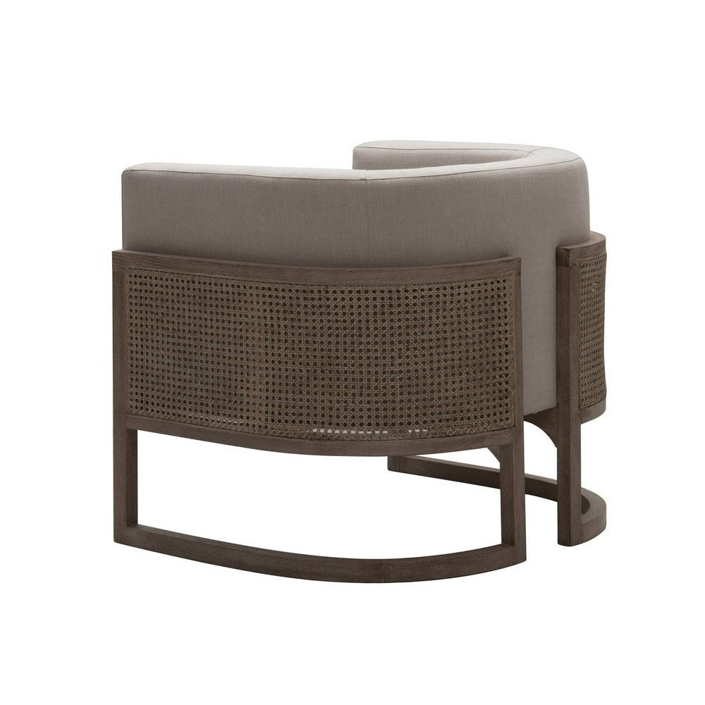 Cid Harry 33 Inch Accent Chair Throw Pillow Gray Fabric Oak Wood Rattan By Casagear Home BM317570