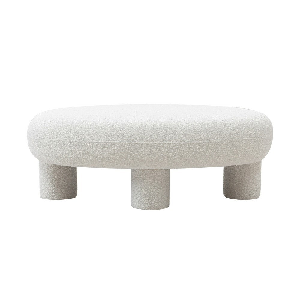 Cid 46 Inch Accent Bench Ottoman, White Polyester Oval Seat, Pine Wood Legs By Casagear Home