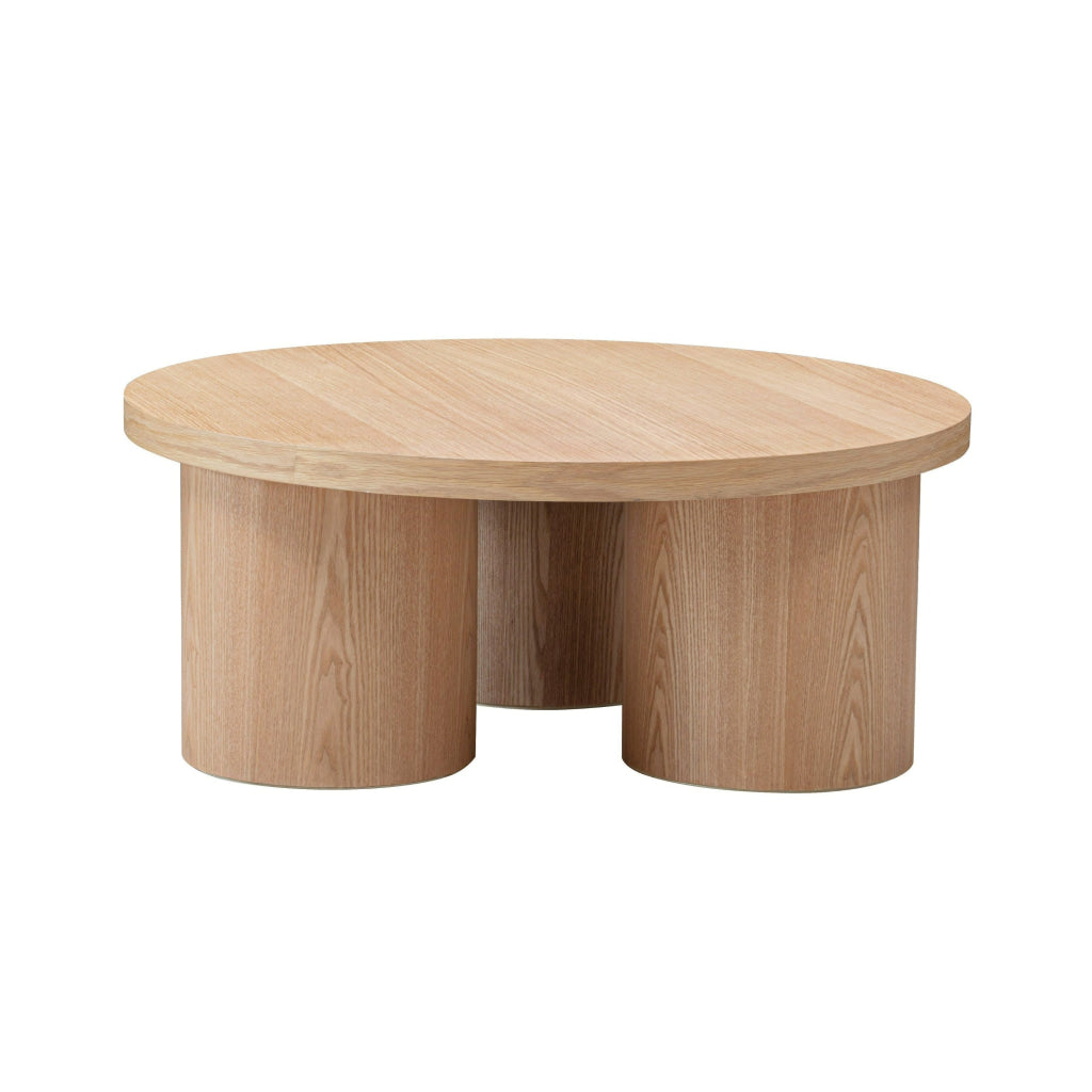 Cid Smith 36 Inch Coffee Table Round Top and Legs Solid Oak Wood Natural By Casagear Home BM317572