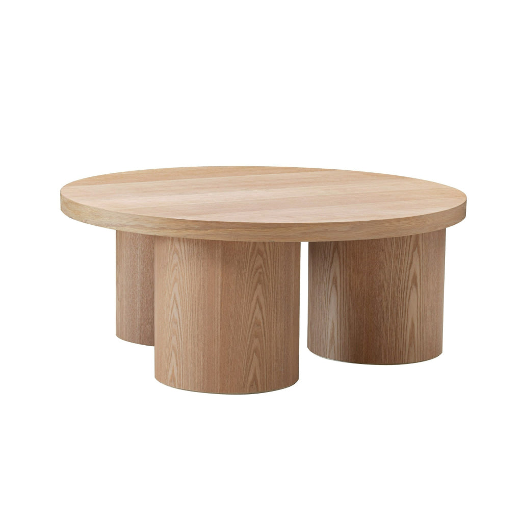 Cid Smith 36 Inch Coffee Table Round Top and Legs Solid Oak Wood Natural By Casagear Home BM317572