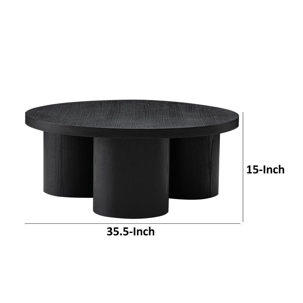 Cid Smith 36 Inch Coffee Table Round Top and Legs Black Solid Oak Wood By Casagear Home BM317573