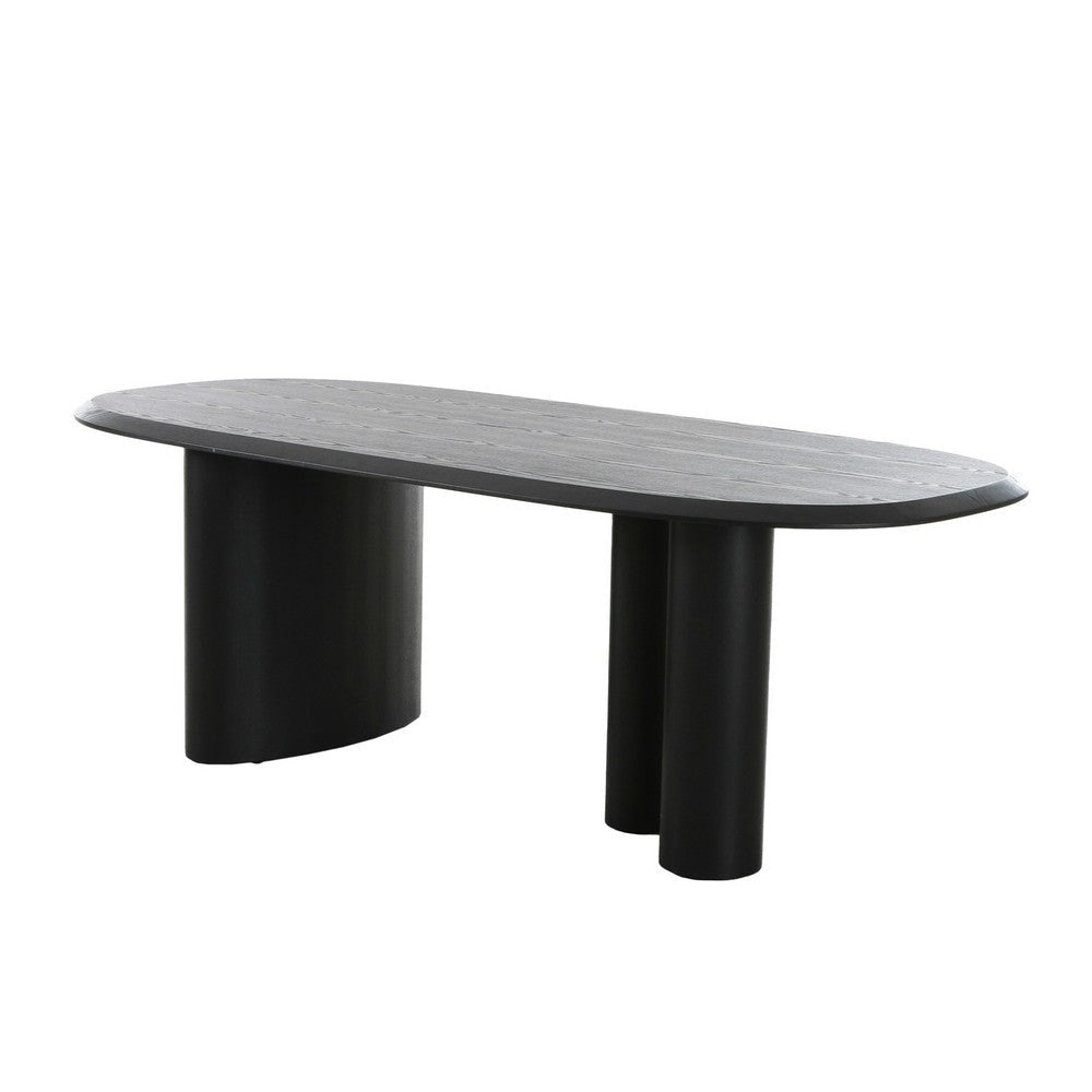 Cid Sami 87 Inch Dining Table Triple Pedestal Legs Black Solid Wood Frame By Casagear Home BM317575