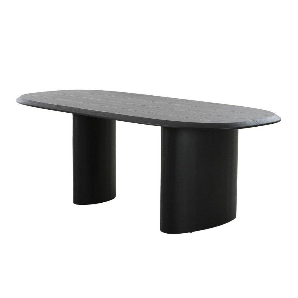 Cid Sami 87 Inch Dining Table Triple Pedestal Legs Black Solid Wood Frame By Casagear Home BM317575