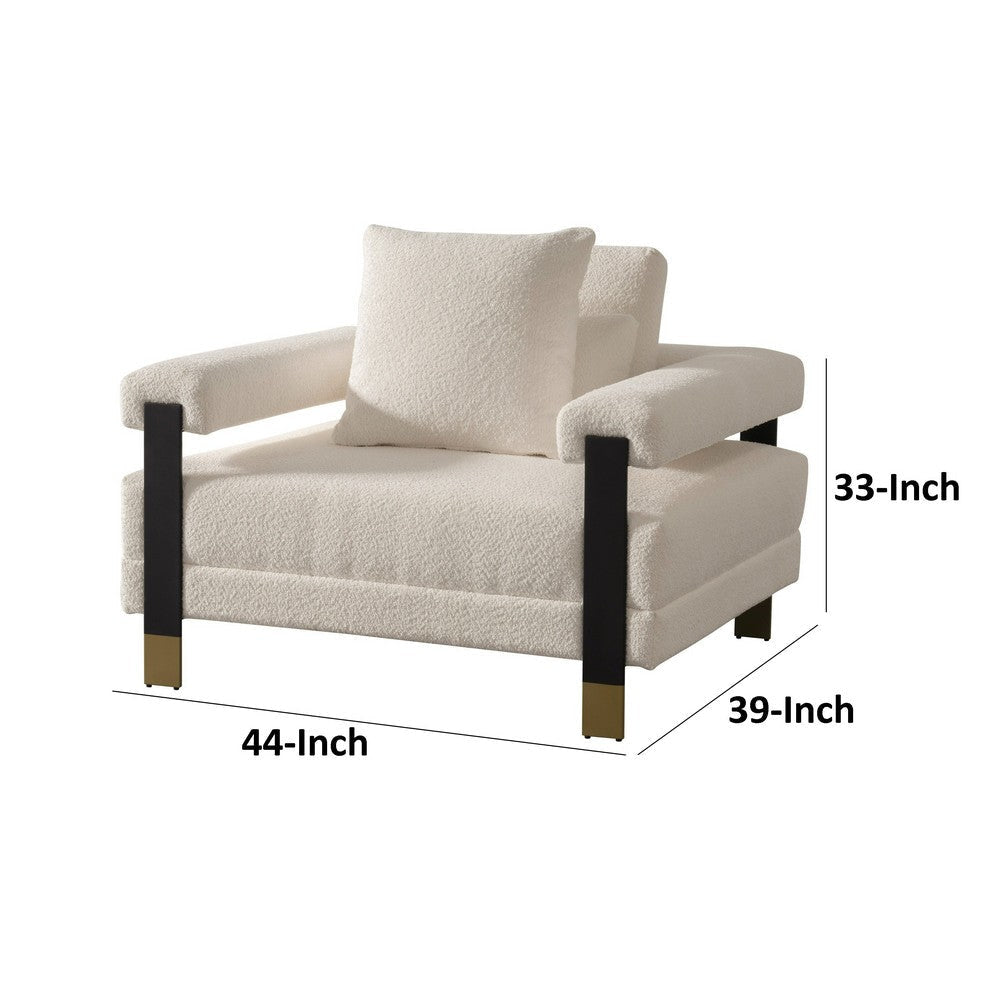 Reno Stan 44 Inch Accent Chair White Polyester Foam Cushions Solid Wood By Casagear Home BM317577