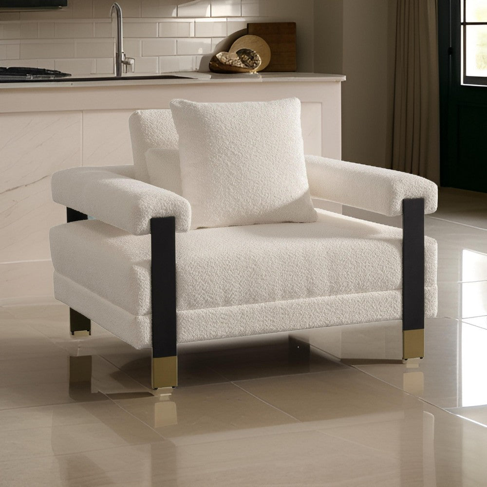 Reno Stan 44 Inch Accent Chair White Polyester Foam Cushions Solid Wood By Casagear Home BM317577