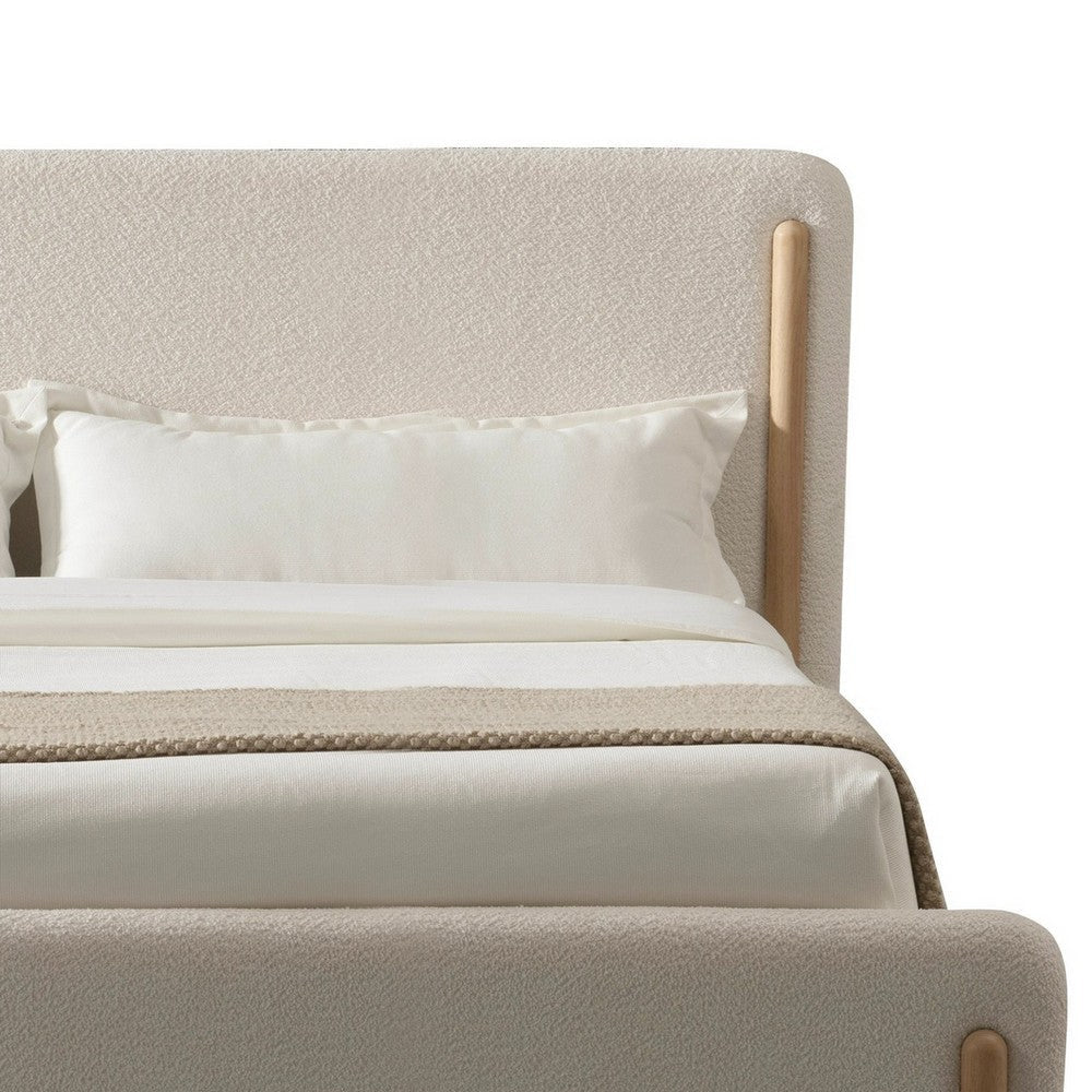 Cid Ellie Queen Size Bed Ivory Polyester Upholstery Solid Rubberwood By Casagear Home BM317578