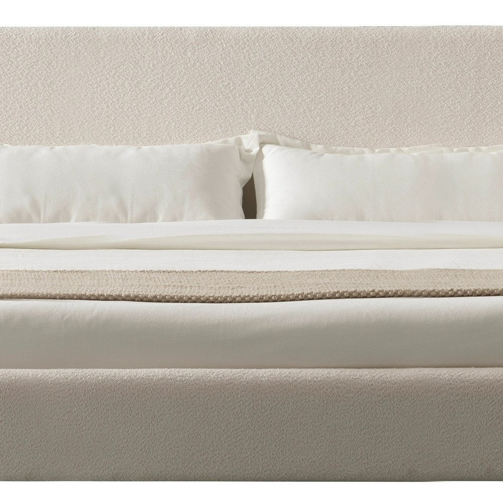 Cid Ellie King Size Bed Ivory Polyester Upholstery Solid Rubberwood By Casagear Home BM317579