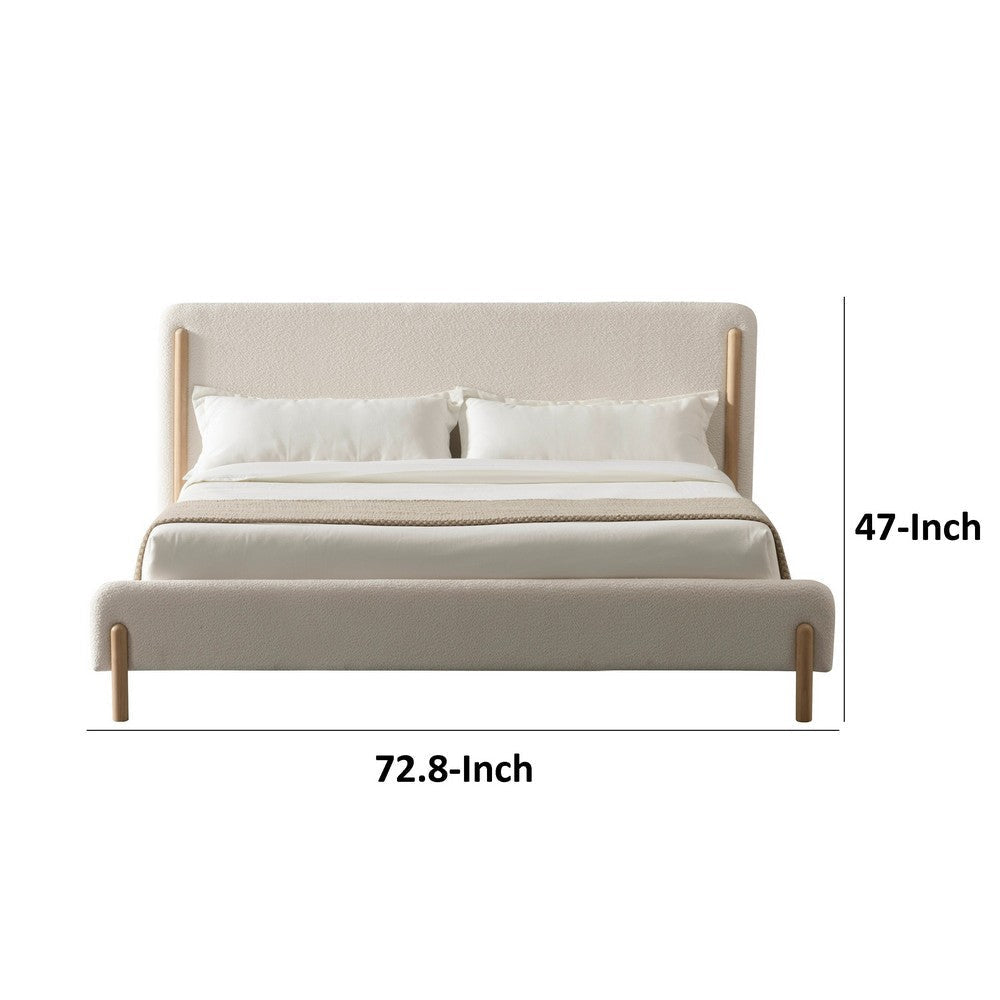 Cid Ellie King Size Bed Ivory Polyester Upholstery Solid Rubberwood By Casagear Home BM317579