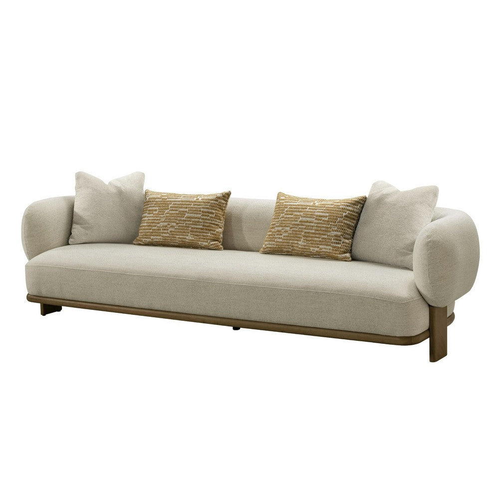 Reno Tira 102 Inch Sofa Beige Polyester 4 Accent Pillows Solid Wood By Casagear Home BM317581