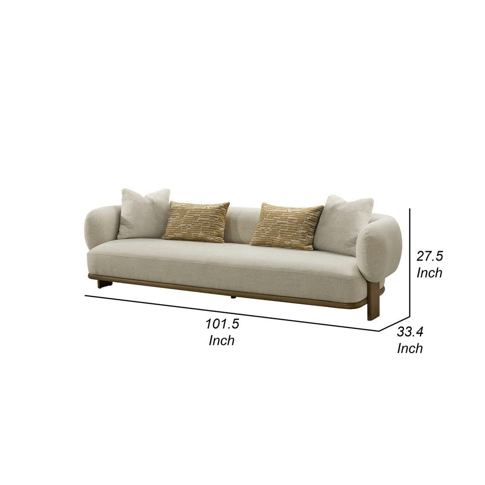 Reno Tira 102 Inch Sofa Beige Polyester 4 Accent Pillows Solid Wood By Casagear Home BM317581