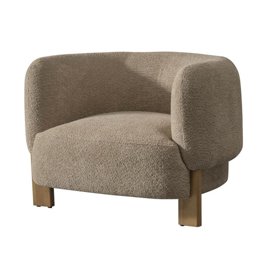 Reno Tira 38 Inch Accent Chair, Taupe Polyester, Foam Cushions, Solid Wood By Casagear Home