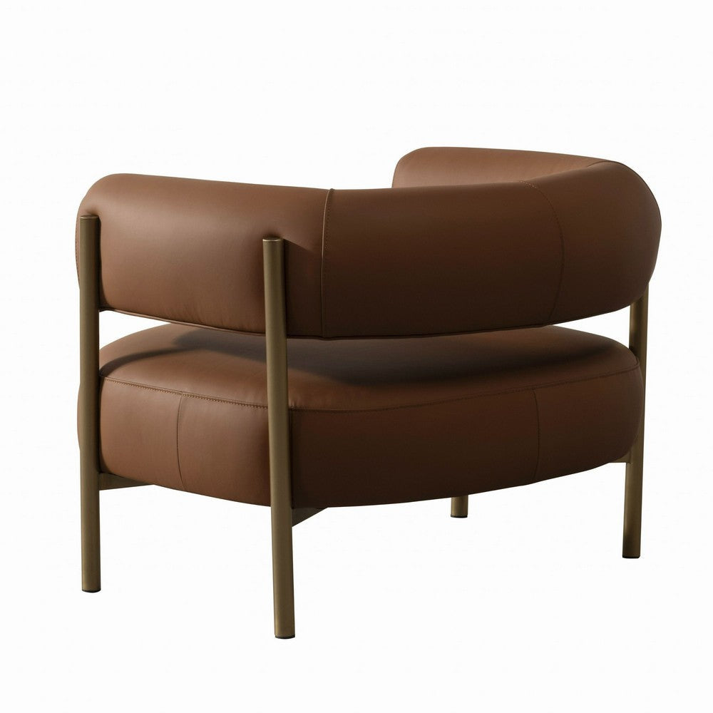 Cid Ziva Curved Accent Chair Brown Top Grain Genuine Leather Metal Wood By Casagear Home BM317588