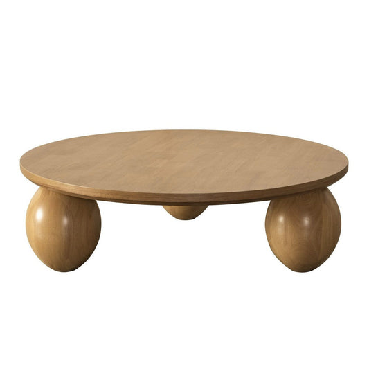 Cid Nysa 48 Inch Coffee Table, Round, Brown Solid Rubberwood, 3 Oval Legs By Casagear Home