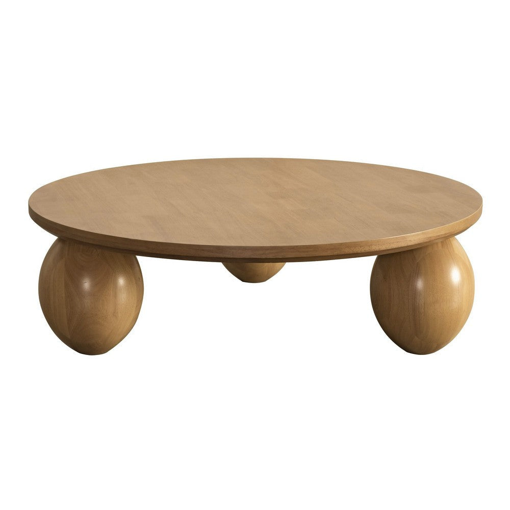 Cid Nysa 48 Inch Coffee Table Round Brown Solid Rubberwood 3 Oval Legs By Casagear Home BM317589