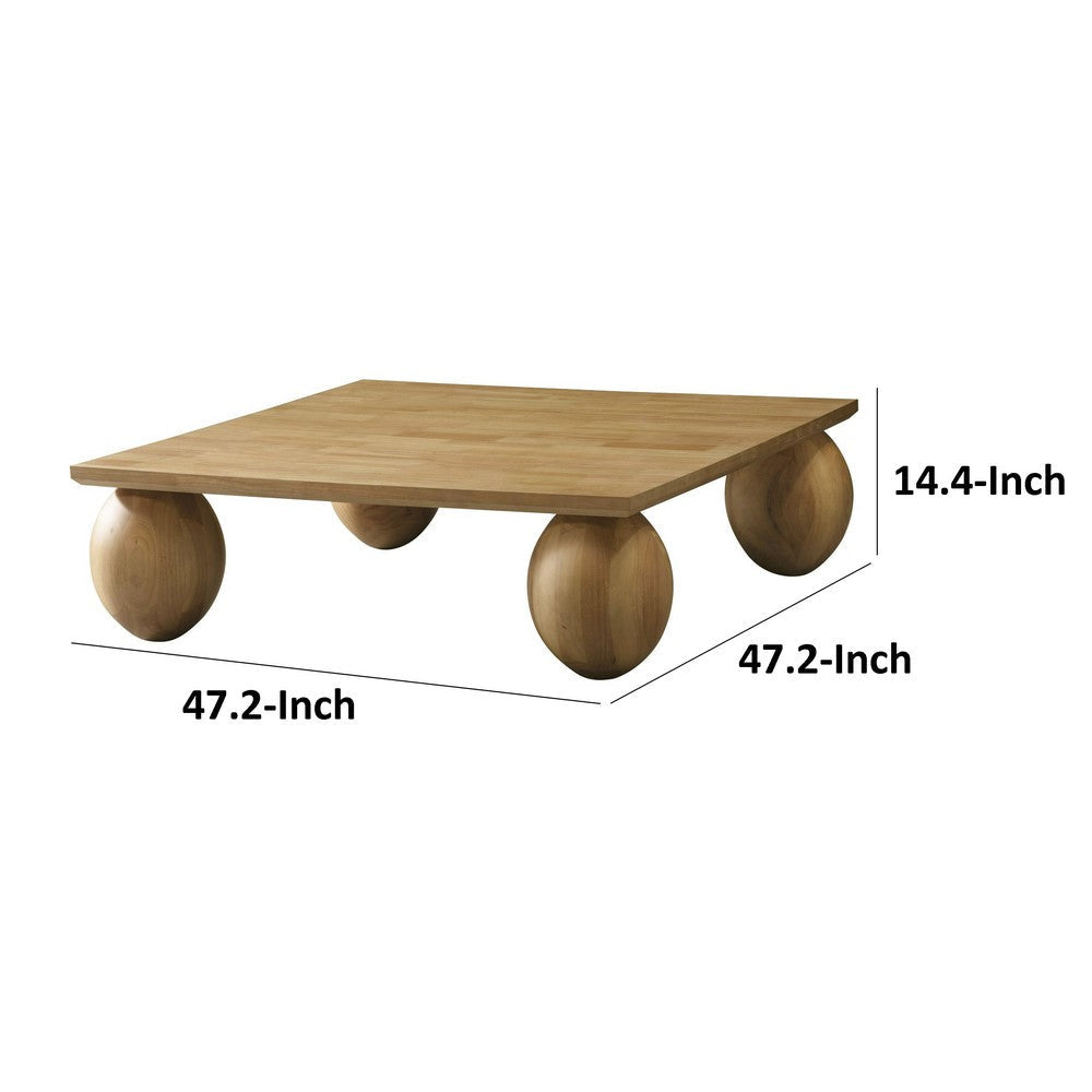 Cid Nysa 48 Inch Coffee Table Square Brown Solid Rubberwood 4 Oval Legs By Casagear Home BM317590