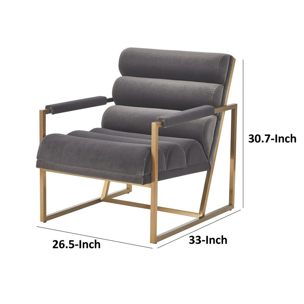 Cid Dave 27 Inch Accent Chair Tufted Gray Velvet Square Steel Legs Brass By Casagear Home BM317594