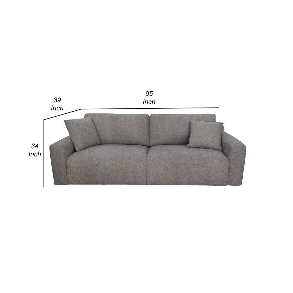 Reno Lorie 95 Inch Sofa Gray Polyester 2 Pillows Low Profile Black Legs By Casagear Home BM317598