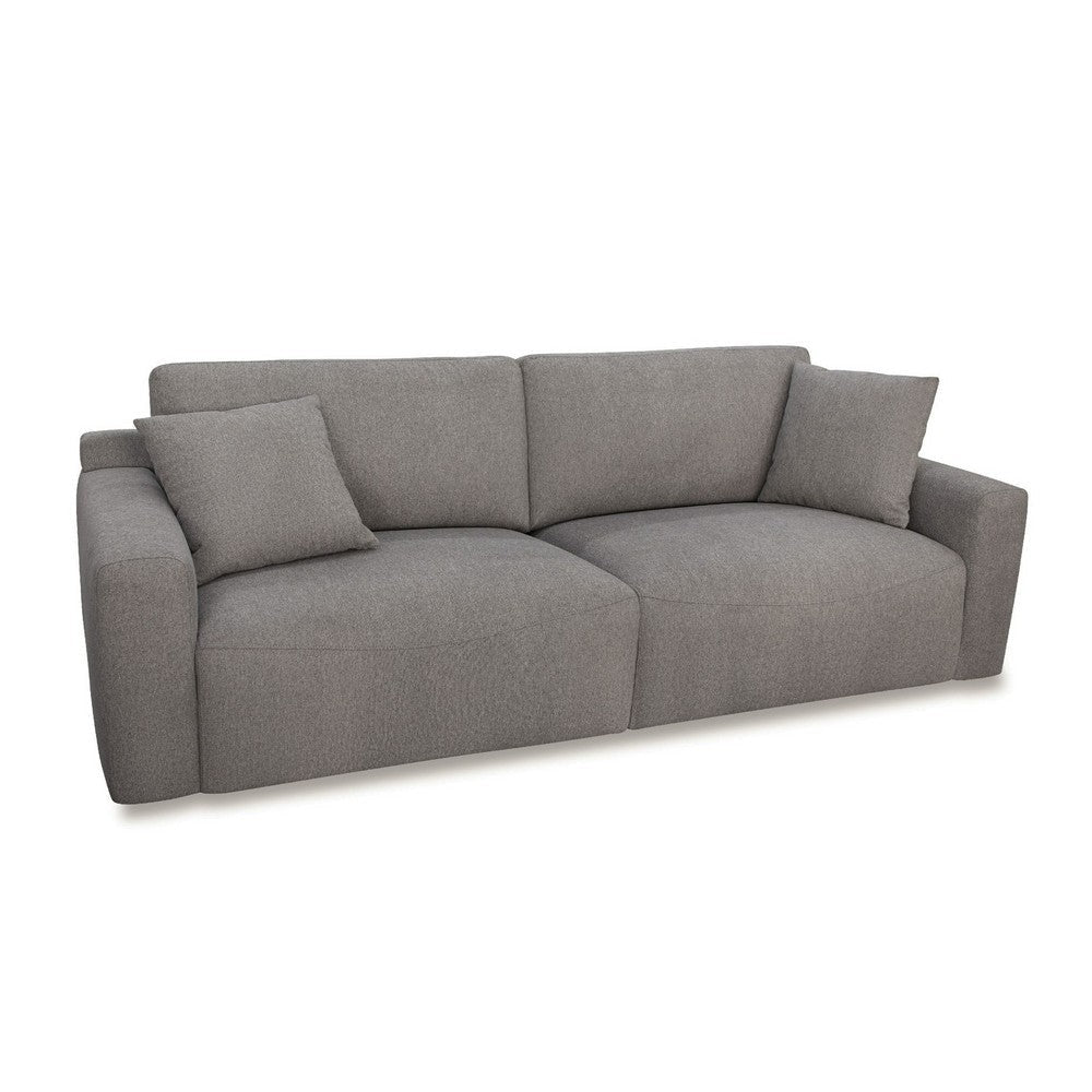 Reno Lorie 95 Inch Sofa, Gray Polyester, 2 Pillows, Low Profile Black Legs By Casagear Home