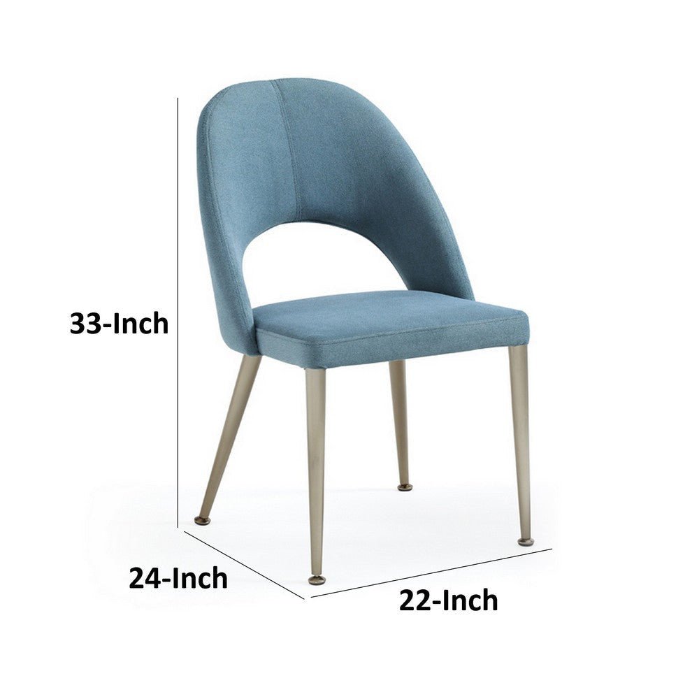 Tim 22 Inch Dining Side Chair Set of 2 Blue Brass Stainless Steel Legs By Casagear Home BM317603