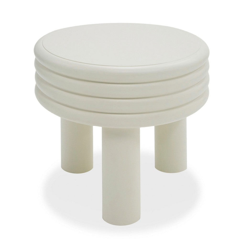 Cid Finley 20 Inch Side End Table Round Tiered Design White Gloss Wood By Casagear Home BM317609