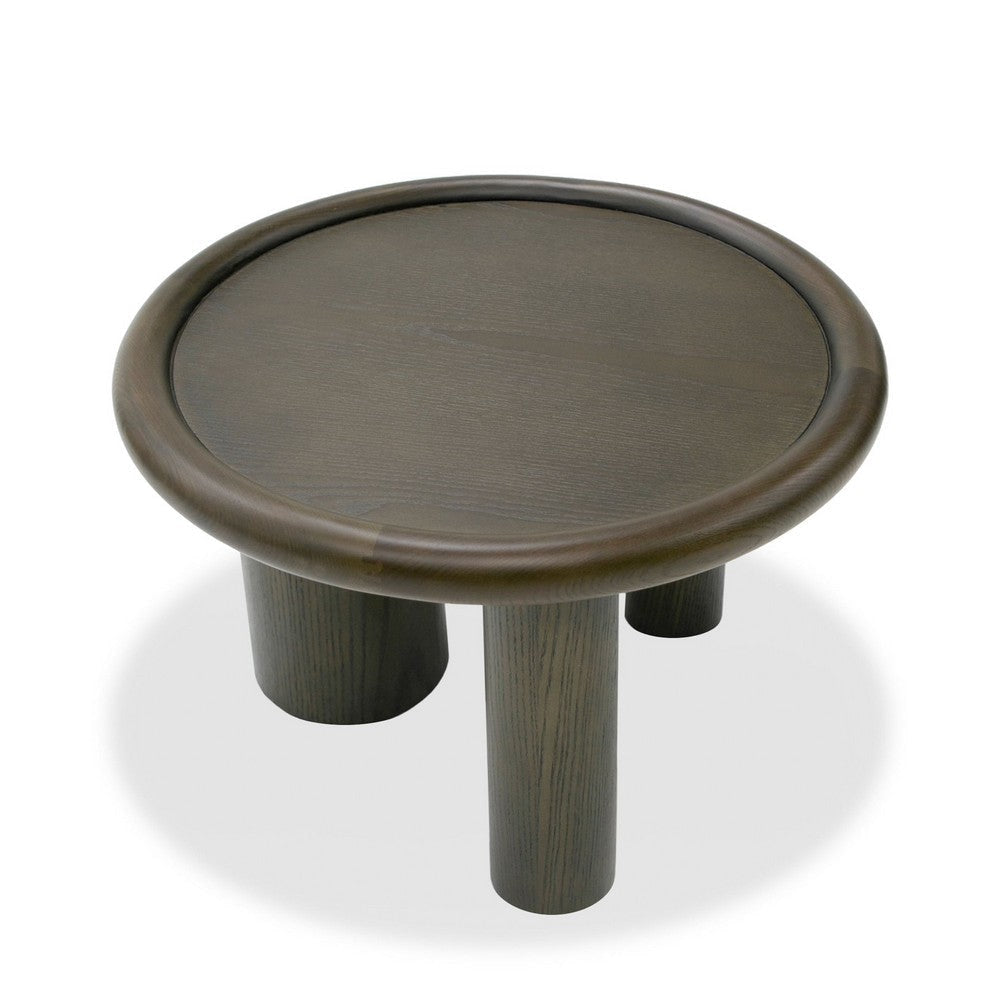 Cid Sina 24 Inch Side End Table Round Traylike Top 3 Leg Brown Ash Veneer By Casagear Home BM317610